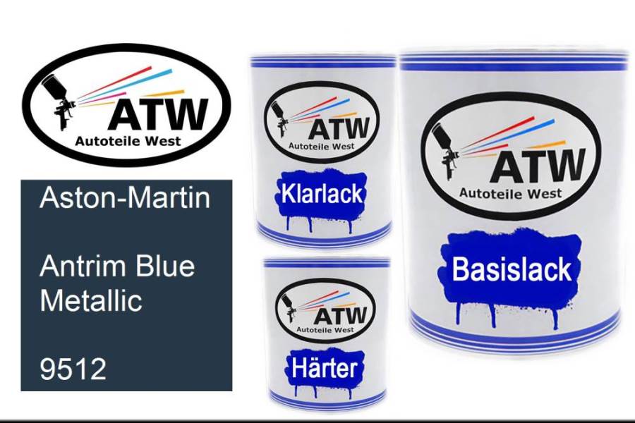 Aston-Martin, Antrim Blue Metallic, 9512: 1L Lackdose + 1L Klarlack + 500ml Härter - Set, von ATW Autoteile West.